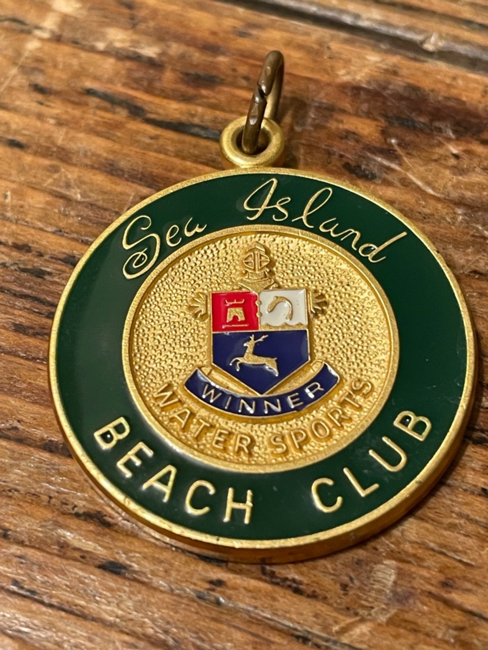 Vintage Sea Island Beach Club Water Sports Gold & Forest Green Medallion Charm